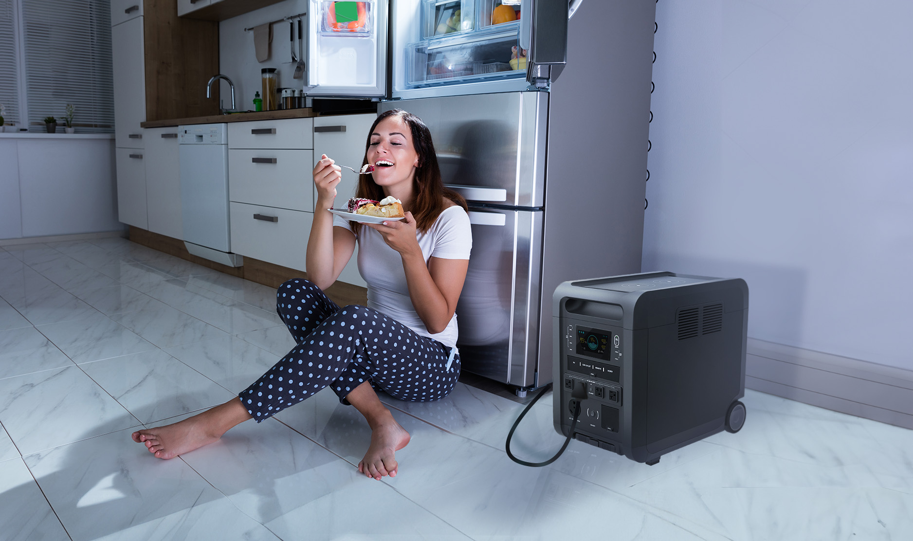 Refrigerator and freezer powered during outage