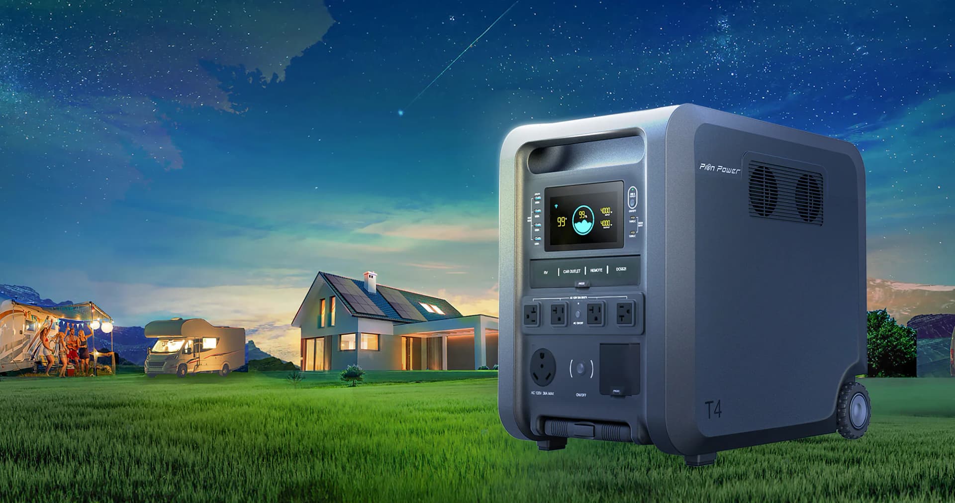 Hero background with starry sky and landscape